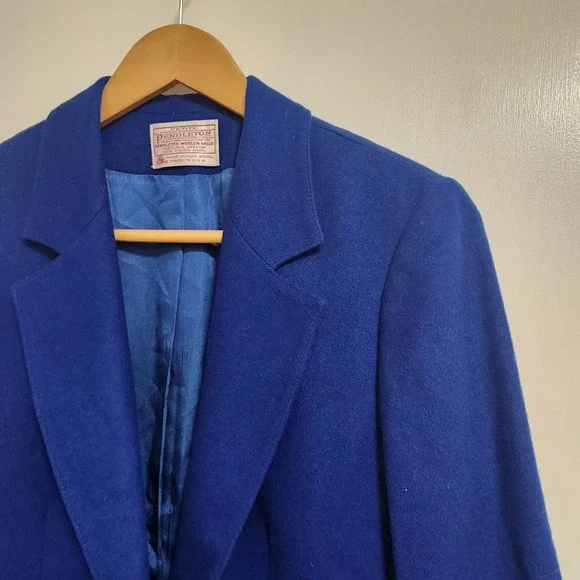Vintage Pendleton Jacket Women's Blue 100% Wool Tweed Flannel Made in USA Petite